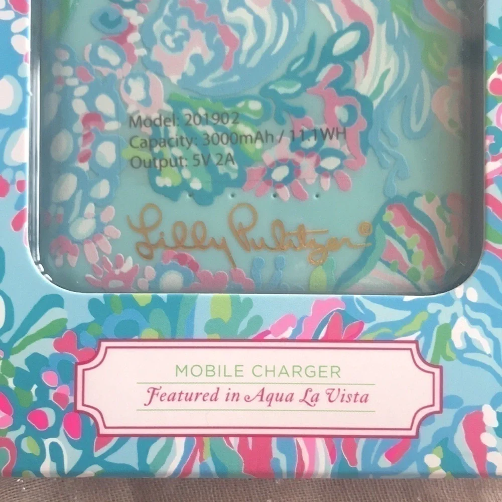 Brand New Lily Pulitzer Aqua La Vista Mobile Charger w/ USB Charging Cord